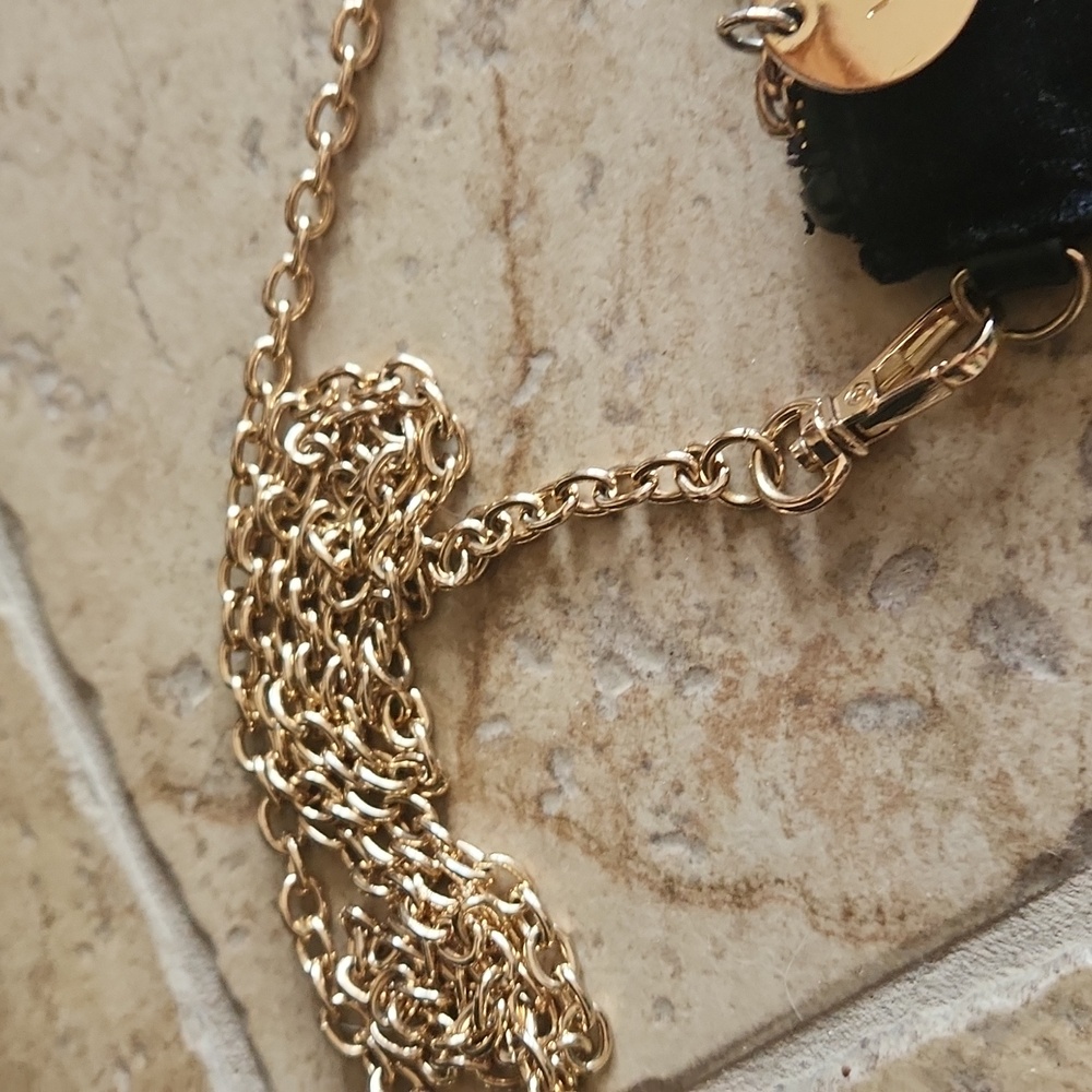 LOFT Black Faux Velvet Crossbody with Gold Chain - Picture 3 of 7